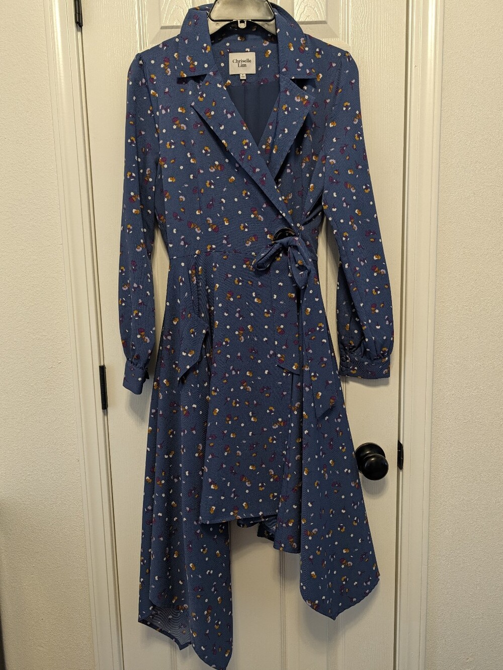 Blue Floral Asymmetrical Wrap Dress